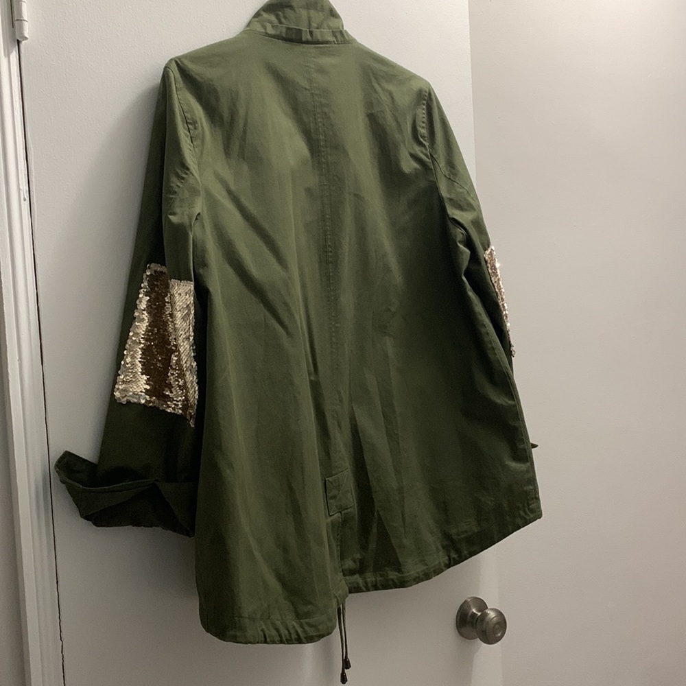 Sam Edelman Green Sequin Elbow Patch Jacket With … - image 2